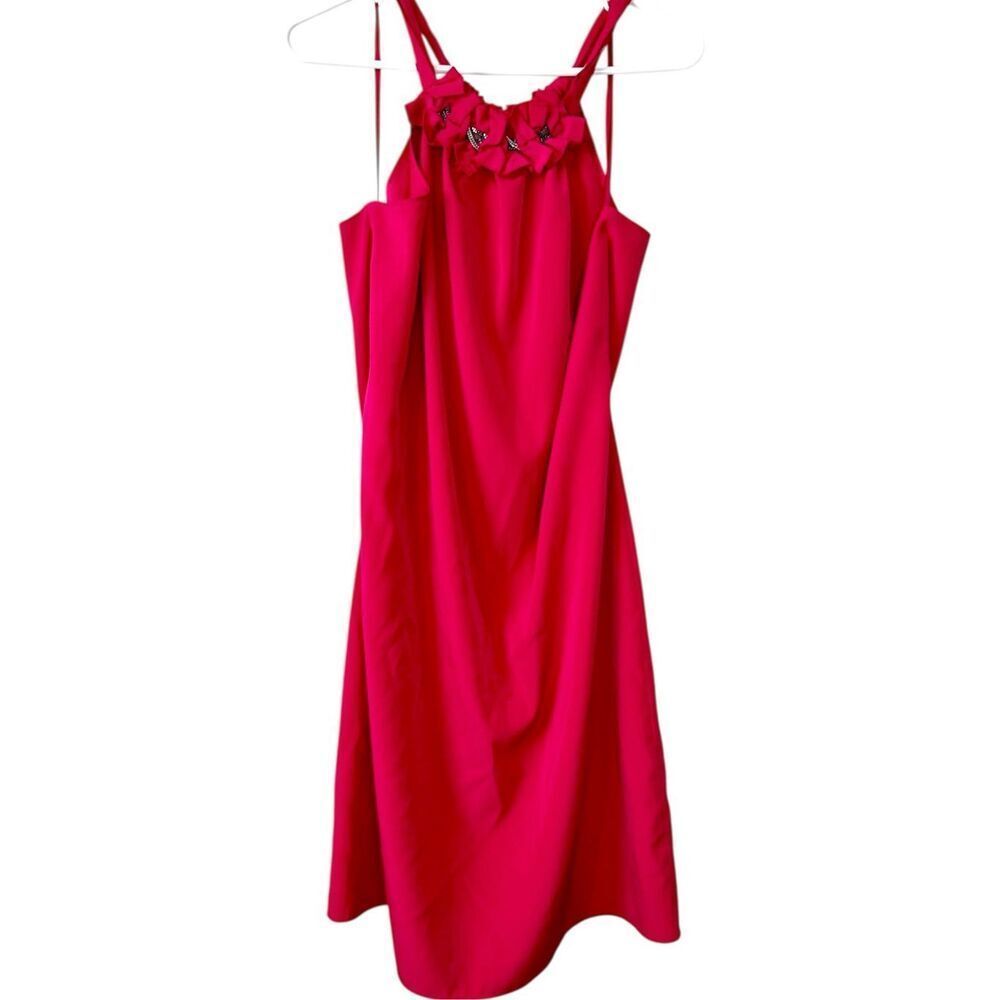 Tahari Fuchsia Pink Sleeveless Floral Neck Midi Dress